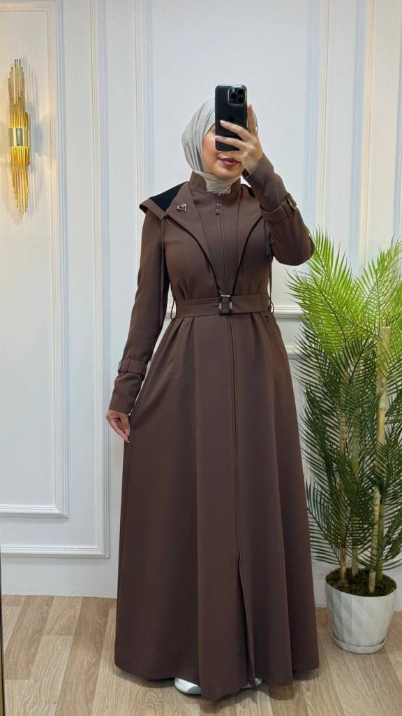 Summer coat for veiled women, model m0028 - Brown