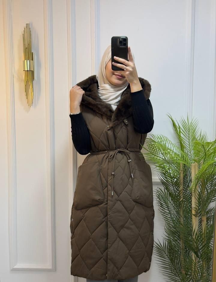 New season women's winter stylish and comfortable raincoat vest is suitable for winter days model Z0006 - Brown