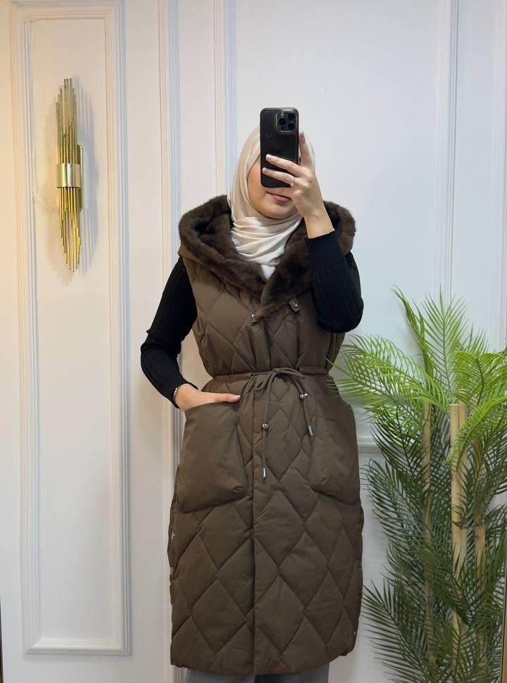 New season women's winter stylish and comfortable raincoat vest is suitable for winter days model Z0006 - ZEYTİN RENGİ