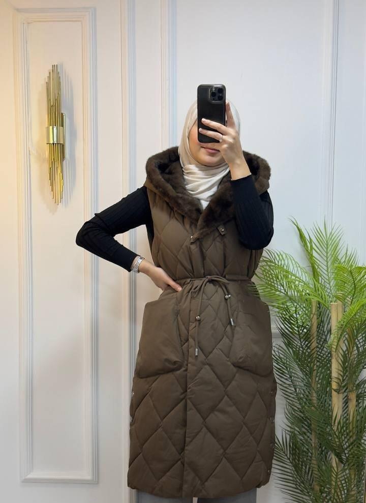 New season women's winter stylish and comfortable raincoat vest is suitable for winter days model Z0006 - ZEYTİN RENGİ