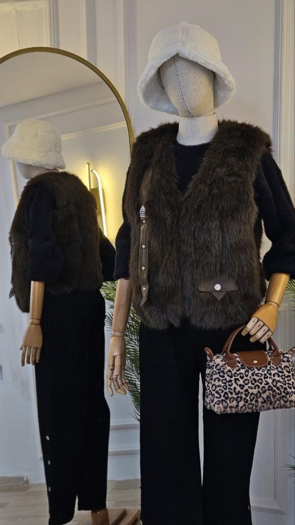 New season women's winter stylish and comfortable fur vest suitable for special occasions model Z0023 - Brown