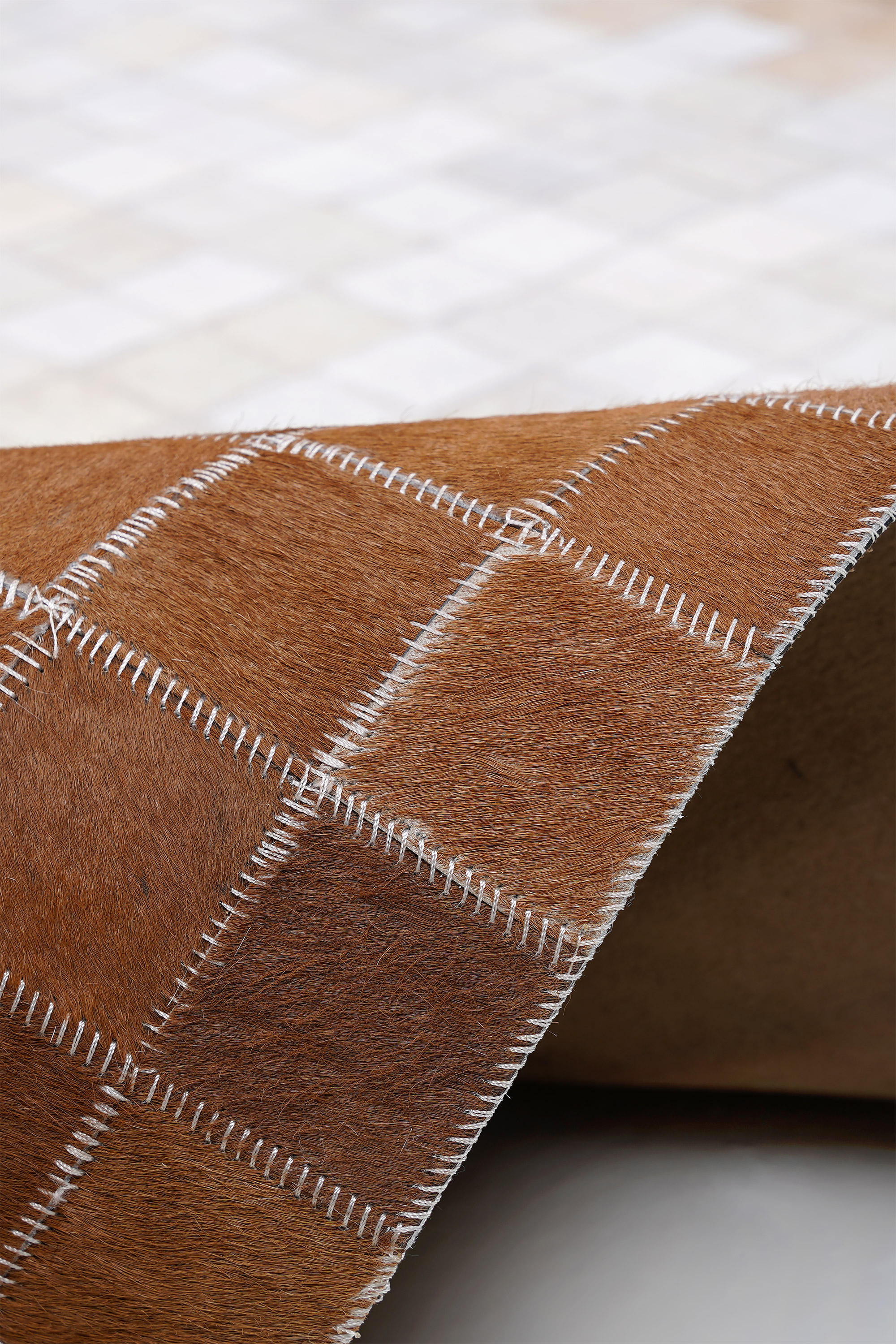 Naar Halı Tay Deri Patchwork El Yapımı Dekoratif Halı - Detay 3