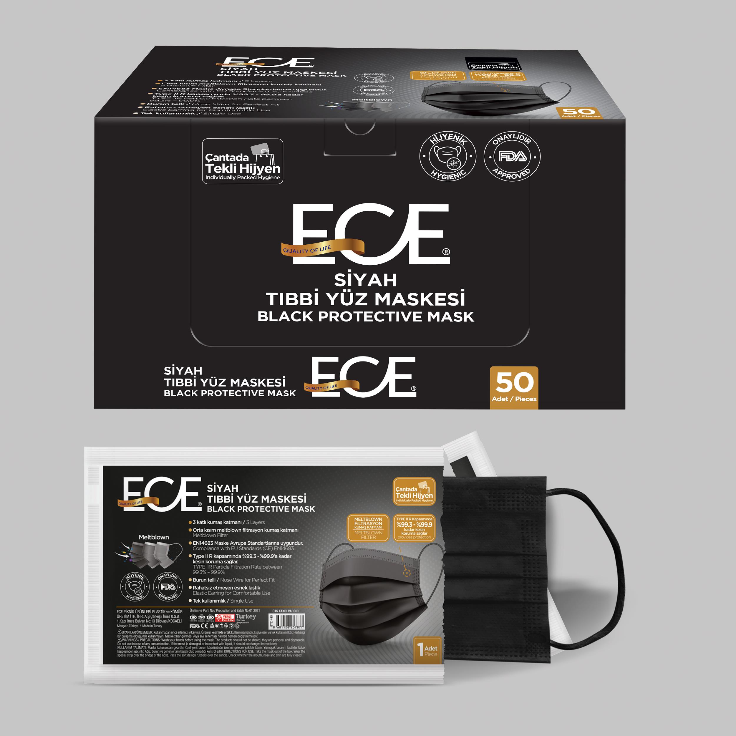 ECE Full Ultrasonik Tek Tek Paketli Meltblownlu 50'Li Maske