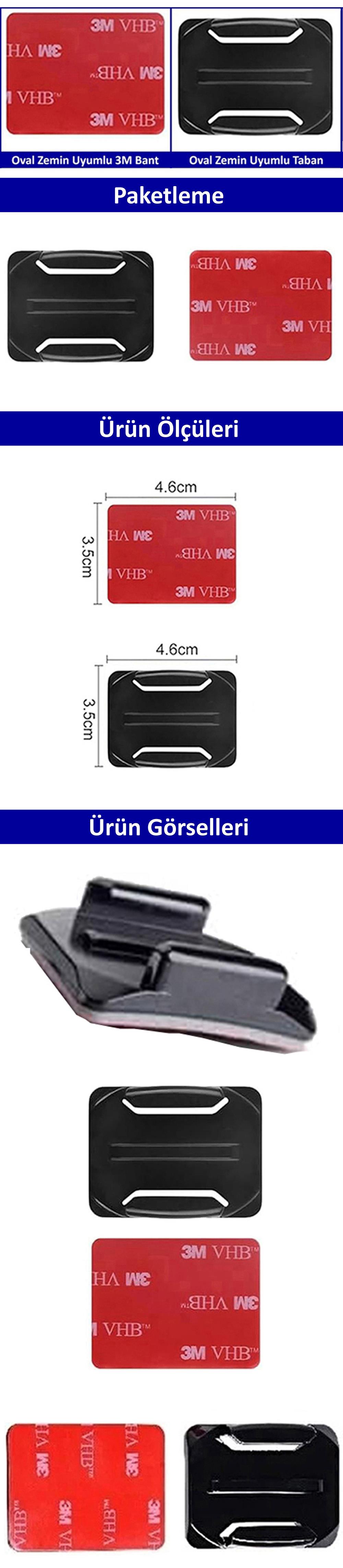 Gplus BS01K 2 Parça Oval Zemin Kavisli Yüzey Aksiyon Kamera Uyumlu 3M Yapışkan Motor Kask Bağlantı Aparatı