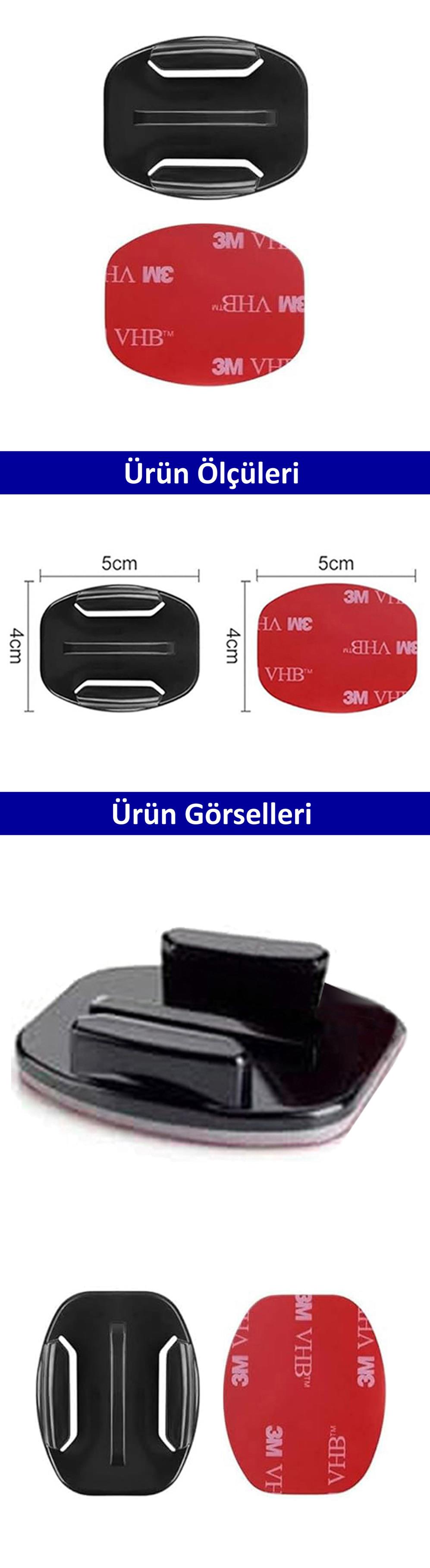 Gplus BS01Y 2 Parça Flat Zemin Düz Yüzey Aksiyon Kamera Uyumlu 3M Yapışkanlı Motor Kask Bağlantı Aparatı