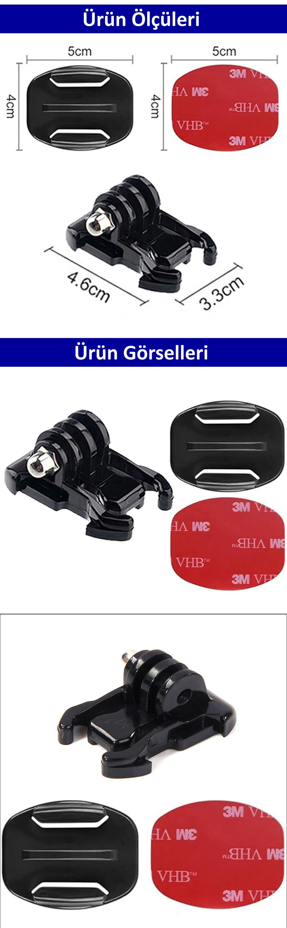 Gplus BS02YH 3 Parça Flat Zemin Düz Yüzey Hızlı Tak Aksiyon Kamera 3M Yapışkanlı Motor Kask Bağlantı Seti