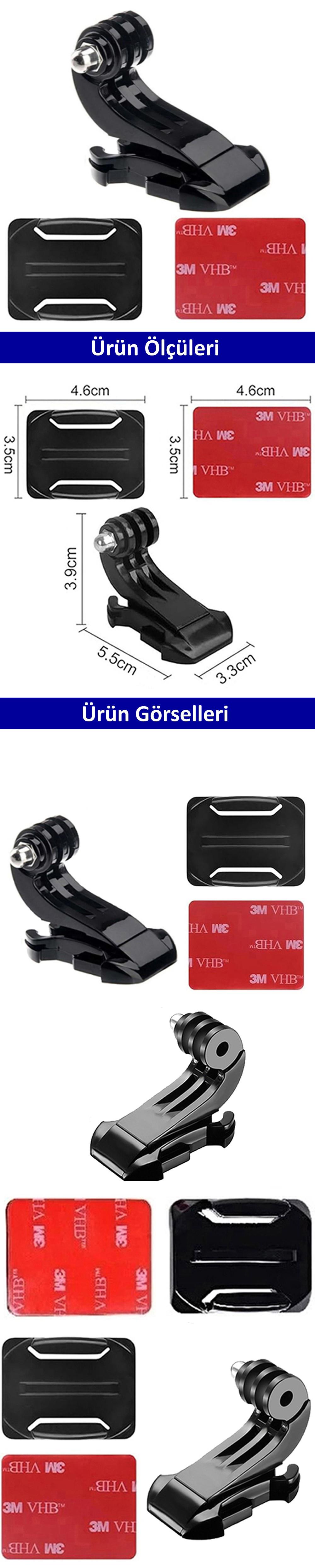 Gplus BS03KJ 3 Parça Oval Zemin Kavisli Yüzey J-Hook Aksiyon Kamera 3M Yapışkan Motor Kask Bağlantı Seti