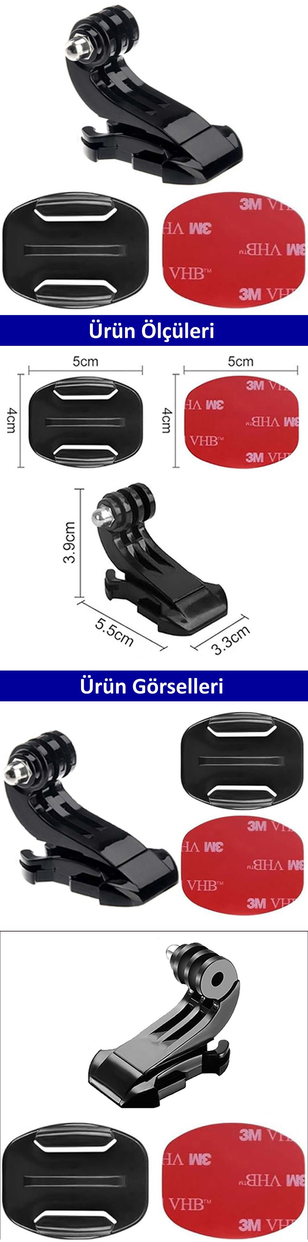 Gplus BS03YJ 3 Parça Flat Zemin Düz Yüzey J-Hook Aksiyon Kamera 3M Yapışkanlı Motor Kask Bağlantı Seti
