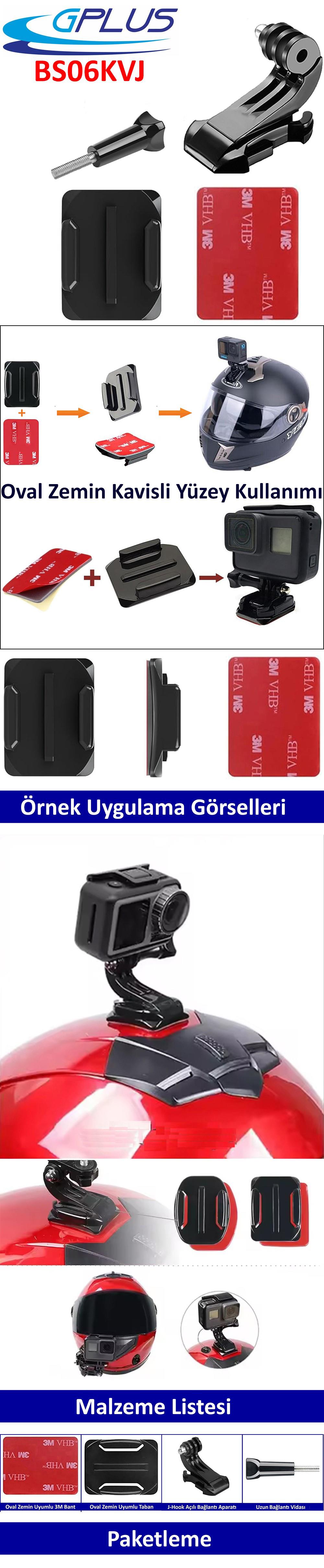 Gplus BS04KVJ 4 Parça Oval Zemin Eğimli Yüzey Vidalı J-Hook Hızlı Tak 3M Yapışkan Motor Kask Bağlantı Seti