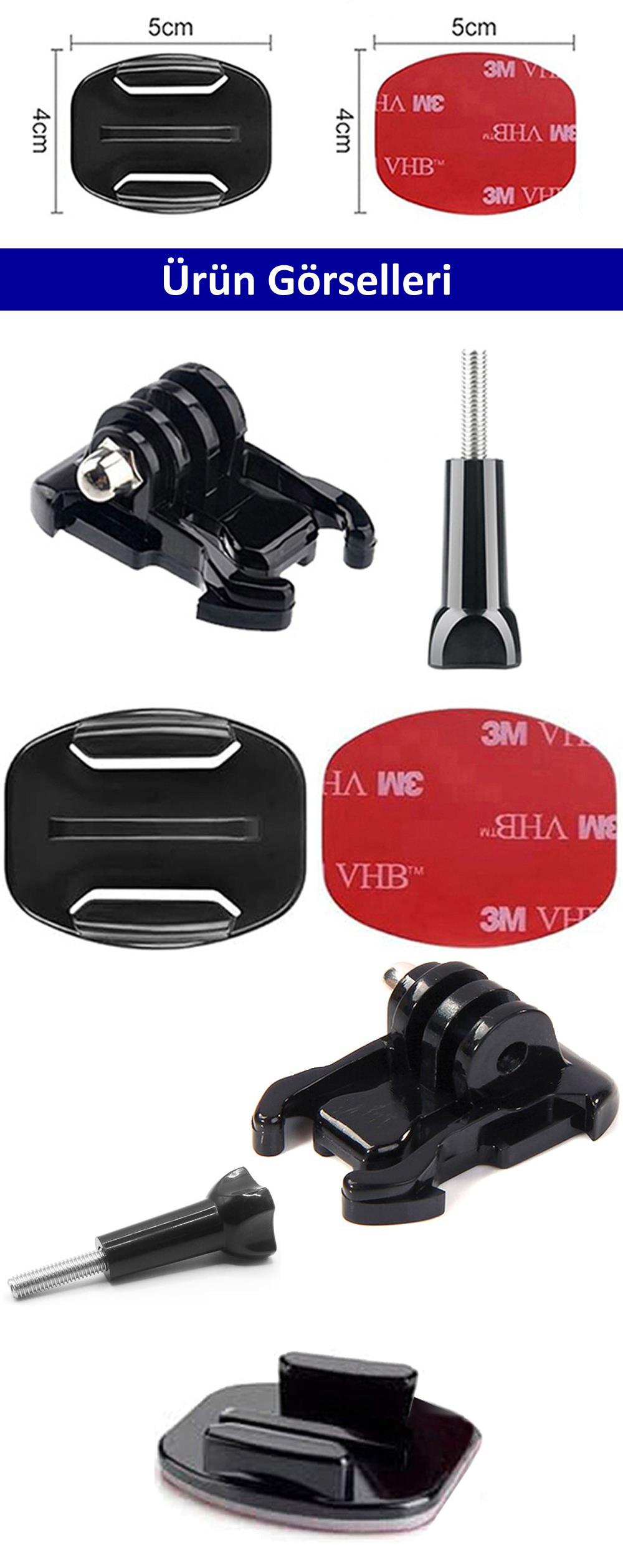 Gplus BS04YVH 4 Parça Flat Zemin Düz Yüzey Vidalı Hızlı Tak Aksiyon Kamera Uyumlu 3M Yapışkanlı Motor Kask Bağlantı Base Seti