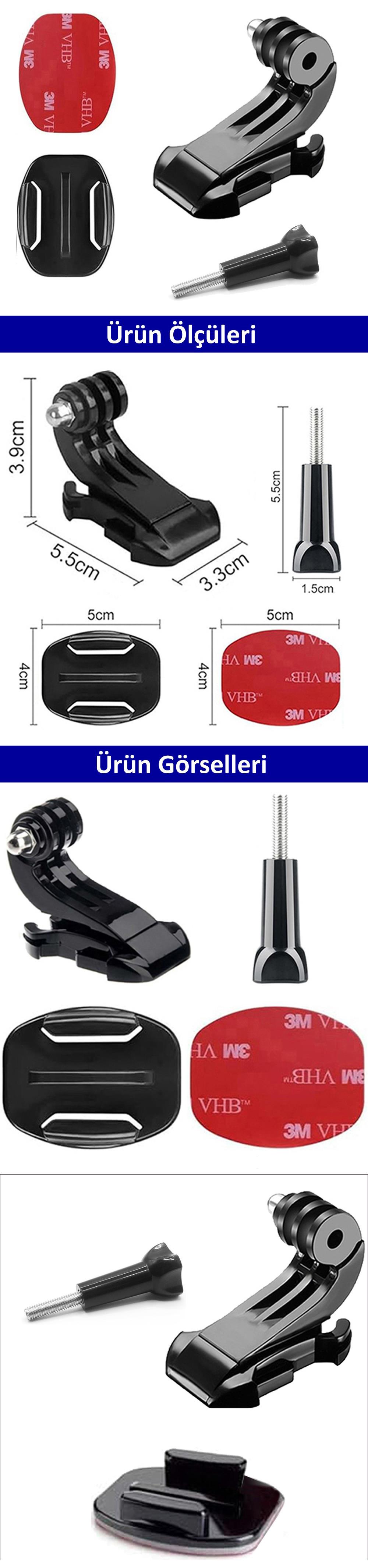 Gplus BS04YVJ 4 Parça Flat Zemin Düz Yüzey Vidalı J-Hook Açılı Hızlı Tak Aksiyon Kamera Uyumlu 3M Yapışkanlı Motor Kask Bağlantı Base Seti