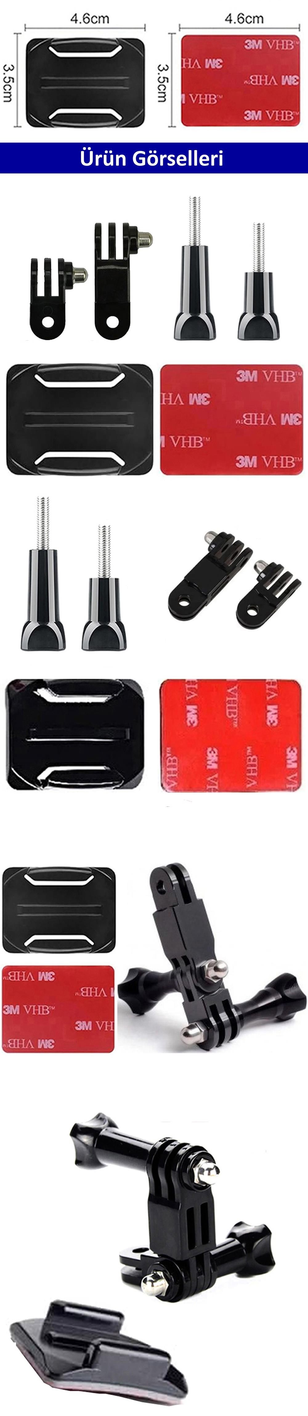 Gplus BS06K 6 Parça Oval Zemin Kavisli Yüzey 3 Yollu Aksiyon Kamera Uyumlu 3M Yapışkanlı Motor Kask Bağlantı Seti