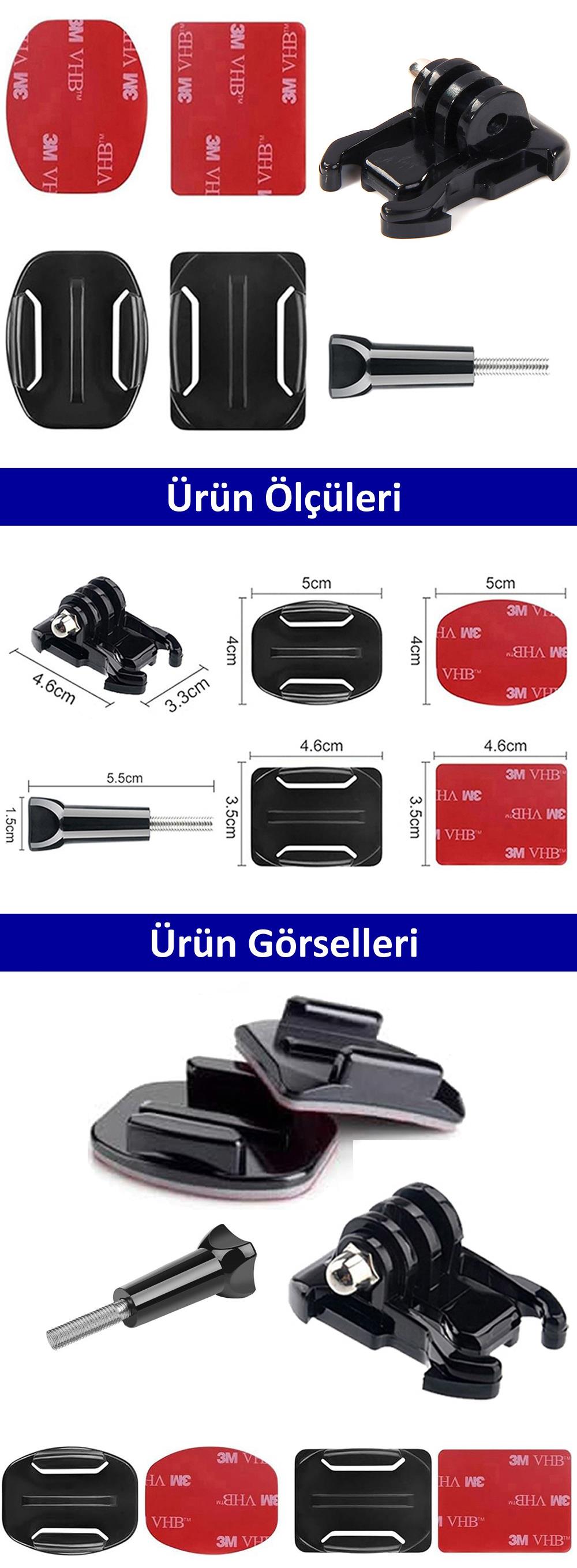 Gplus BS06KYVH 6 Parça Oval Eğimli Zemin ve Flat Düz Yüzey Vidalı Hızlı Tak Aksiyon Kamera Uyumlu 3M Yapışkanlı Motor Kask Bağlantı Base Seti