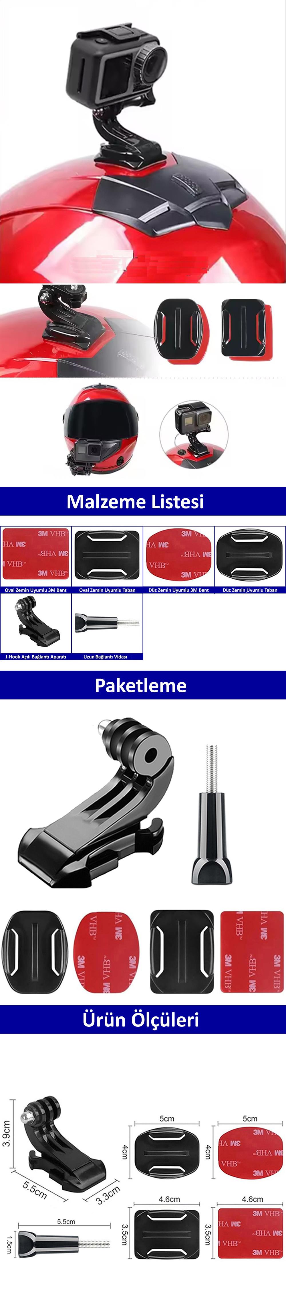 Gplus BS06KYVJ 6 Parça Oval Eğimli Zemin ve Flat Düz Yüzey Vidalı J-Hook Açılı Hızlı Tak Aksiyon Kamera Uyumlu 3M Yapışkanlı Motor Kask Bağlantı Base Seti