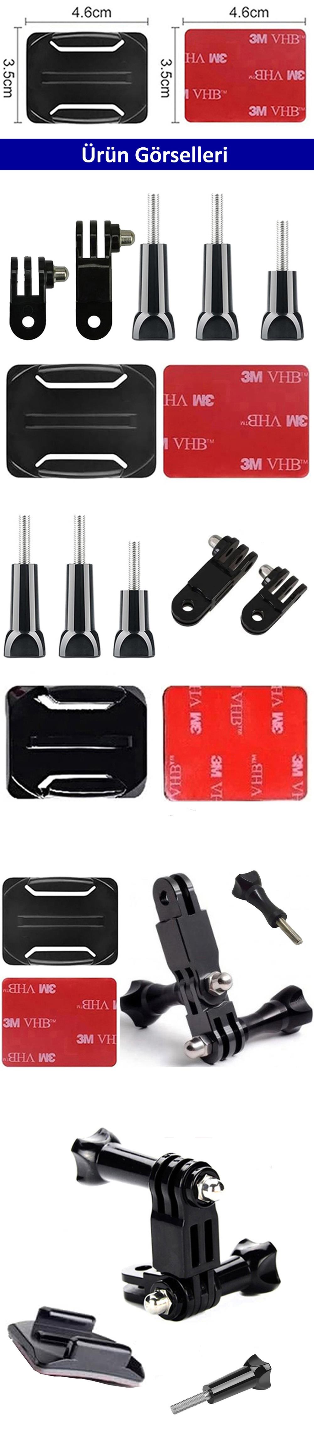 Gplus BS07KV 7 Parça Oval Zemin Kavisli Yüzey Vidalı 3 Yollu Aksiyon Kamera Uyumlu 3M Yapışkan Motor Kask Bağlantı Seti
