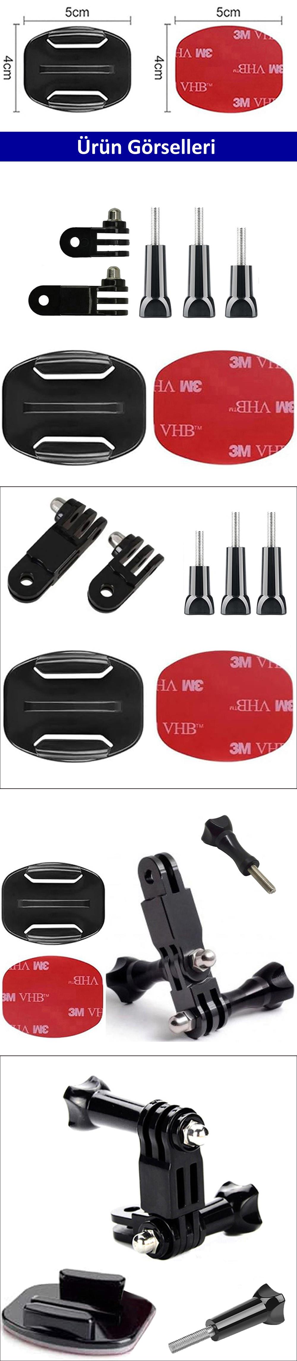 Gplus BS07YV 7 Parça Flat Zemin Düz Yüzey Vidalı 3 Yollu Aksiyon Kamera Uyumlu 3M Yapışkanlı Motor Kask Bağlantı Seti