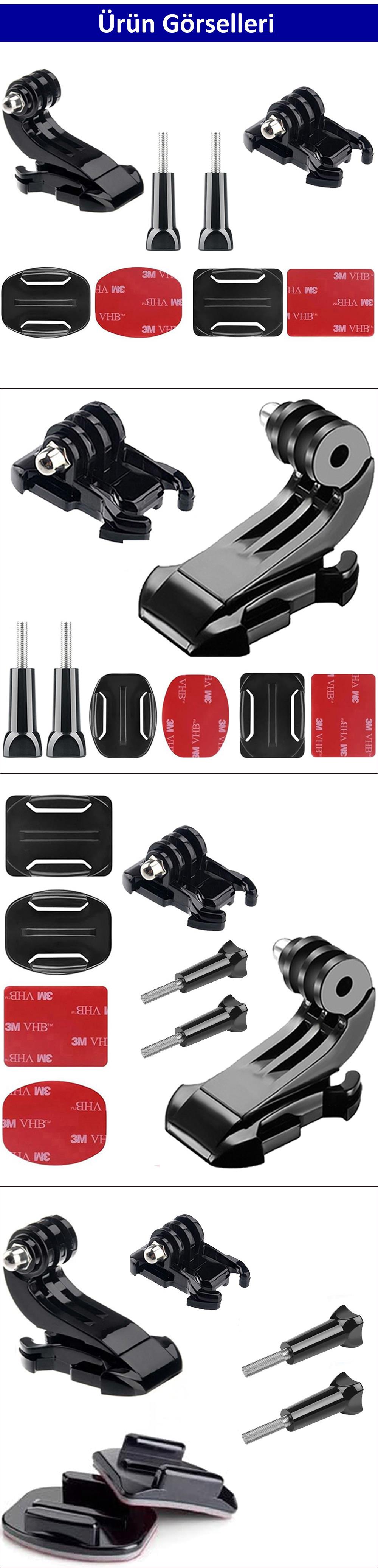 Gplus BS08KYJHW 8 Parça Oval Eğimli Zemin ve Flat Düz Yüzey Vidalı Hızlı Tak J-Hook Açılı Aksiyon Kamera Uyumlu 3M Yapışkanlı Motor Kask Bağlantı Base Seti