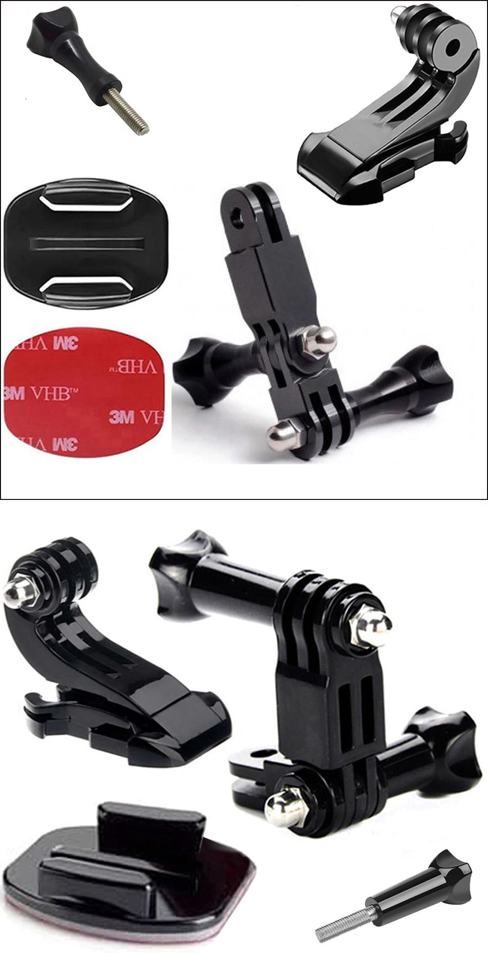 Gplus BS08YVJ 8 Parça Flat Zemin Düz Yüzey Vidalı J-Hook Açılı 3 Yollu Aksiyon Kamera Uyumlu 3M Yapışkanlı Motor Kask Bağlantı Seti