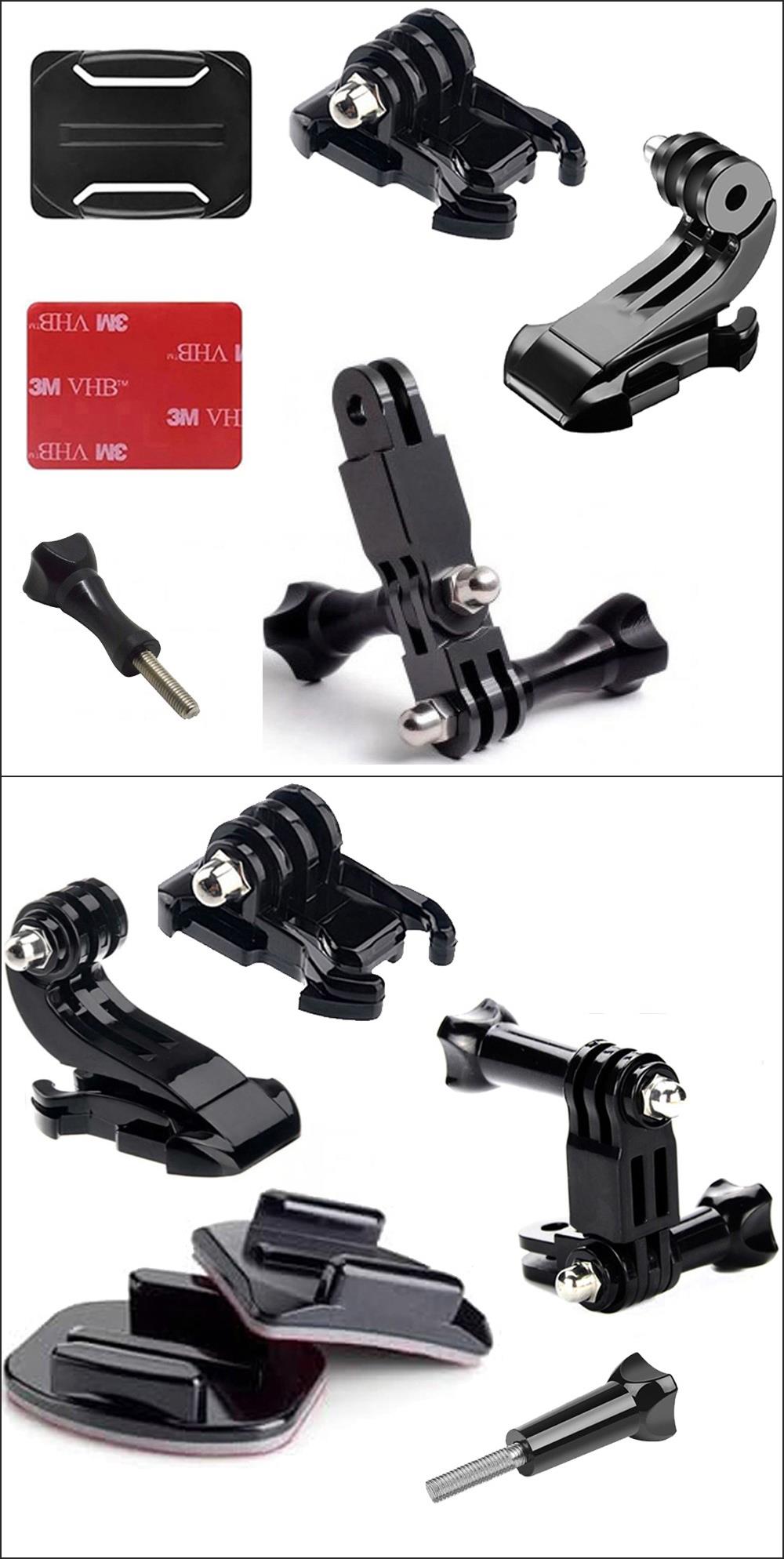 Gplus BS09KVJH 9 Parça Oval Zemin Kavisli Yüzey Vidalı J-Hook Hızlı Tak 3 Yollu Aksiyon Kamera Uyumlu 3M Yapışkanlı Motor Kask Bağlantı Seti
