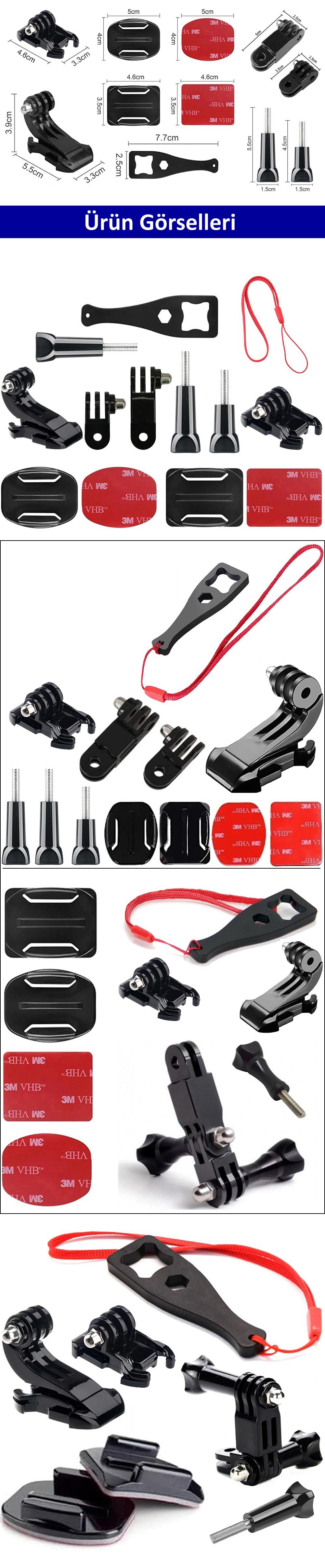 Gplus BS13KYVJHS 13 Parça Oval Eğimli Yüzey ve Flat Düz Zemin Hızlı Tak J-Hook 3 Yollu Aksiyon Kamera Uyumlu 3M Yapışkan Motor Kask Bağlantı Seti