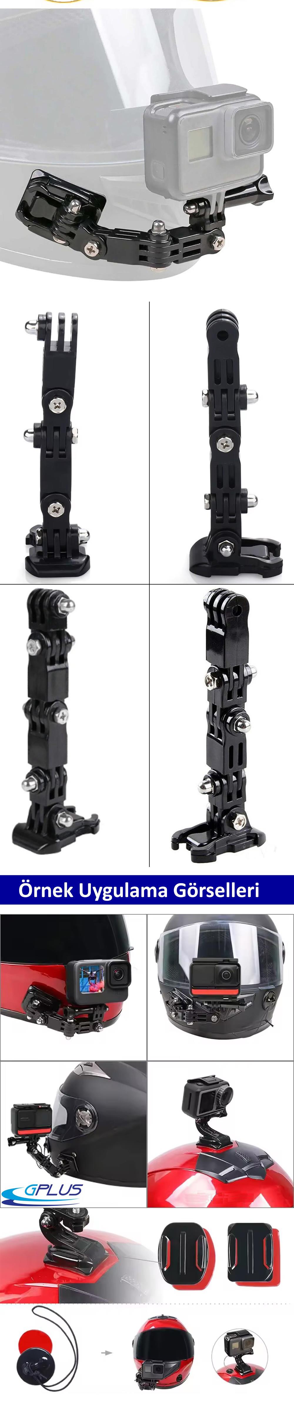 Gplus GP15 Aksiyon Kamera Uyumlu Yatay Dikey 180 Derece Ayarlanabilir 4 Yollu 13 cm Hızlı Tak Uzatma Aparatlı Motor Kask Bağlantı Seti