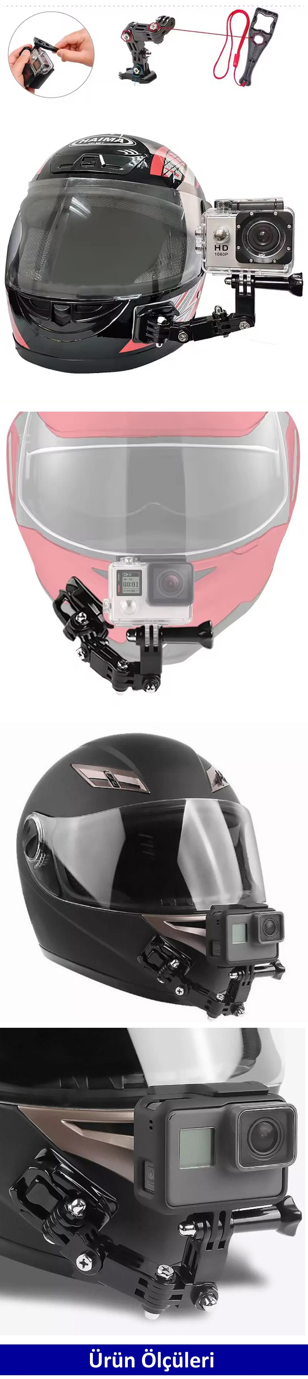 Gplus GP15 Aksiyon Kamera Uyumlu Yatay Dikey 180 Derece Ayarlanabilir 4 Yollu 13 cm Hızlı Tak Uzatma Aparatlı Motor Kask Bağlantı Seti