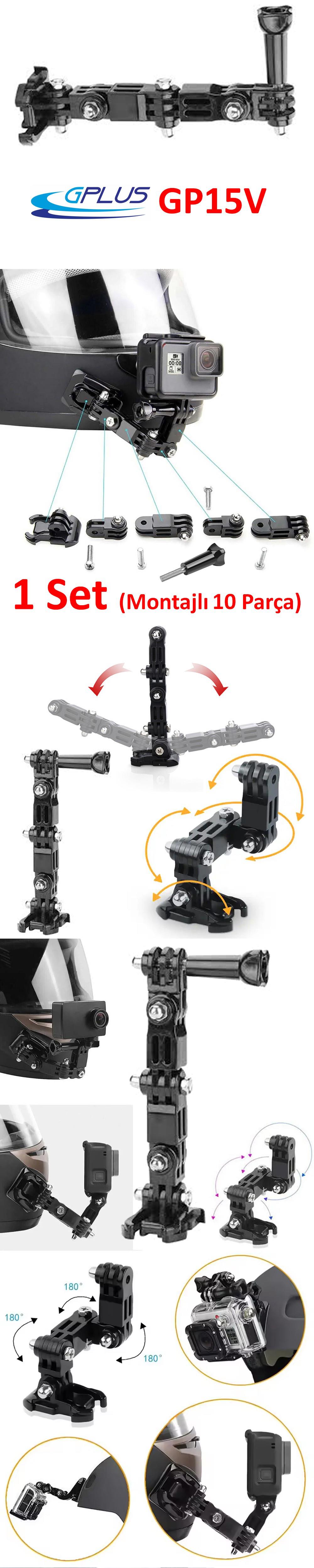 Gplus GP15V 2 Parça Aksiyon Kamera Uyumlu Vidalı 4 Yollu 13cm Hızlı Tak Uzatma Motor Kask Bağlantı Seti
