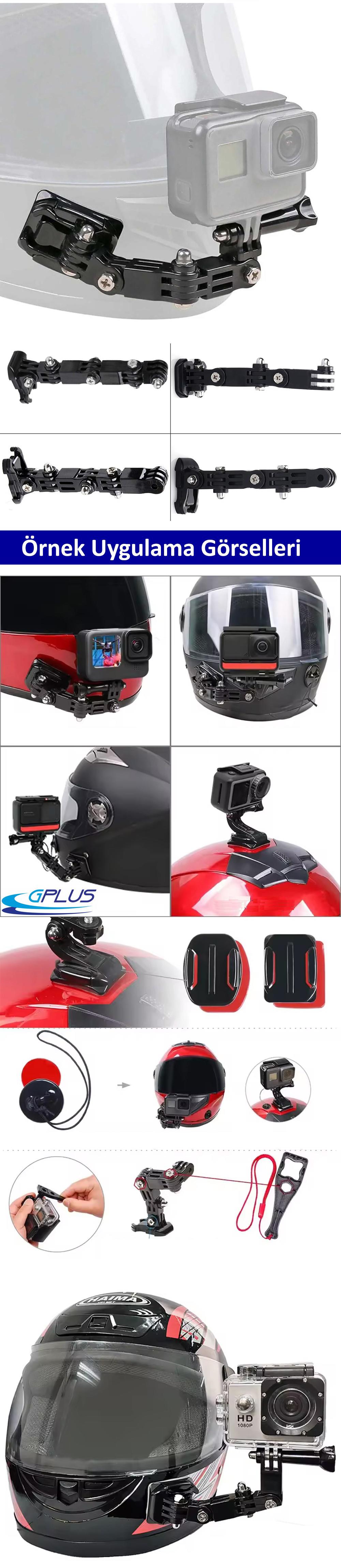 Gplus GP15V 2 Parça Aksiyon Kamera Uyumlu Vidalı 4 Yollu 13cm Hızlı Tak Uzatma Motor Kask Bağlantı Seti