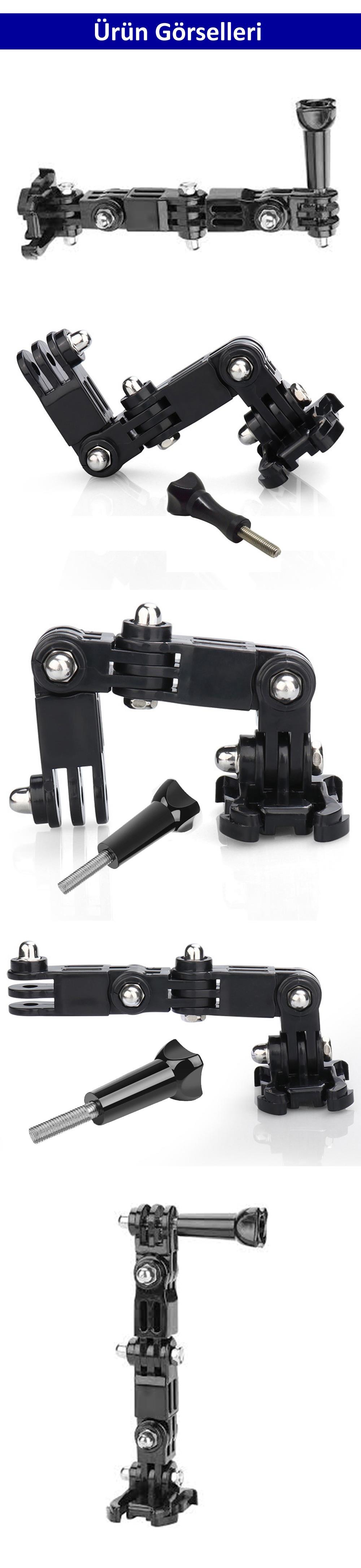 Gplus GP15V 2 Parça Aksiyon Kamera Uyumlu Vidalı 4 Yollu 13cm Hızlı Tak Uzatma Motor Kask Bağlantı Seti