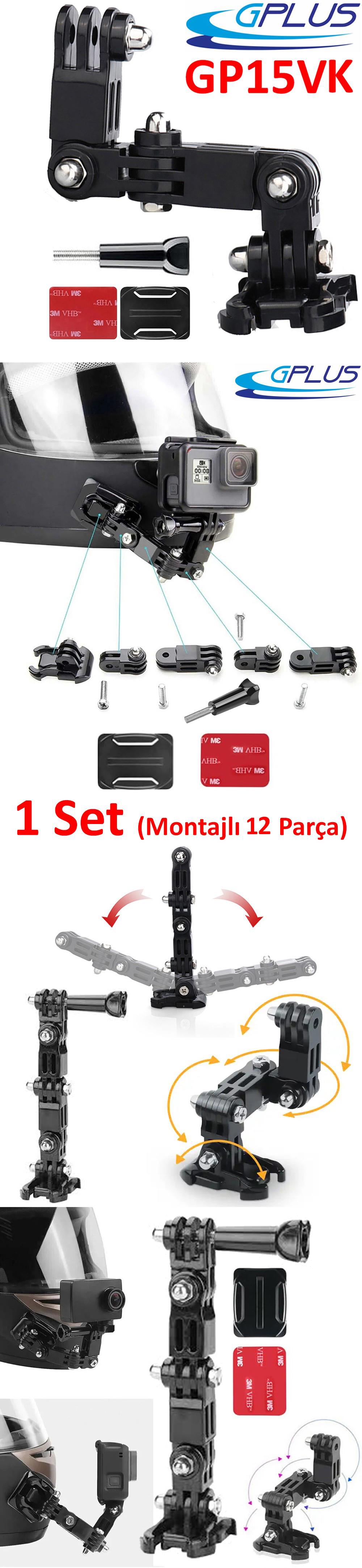 Gplus GP15VK 4 Parça Aksiyon Kamera Uyumlu Oval Zemin Kavisli Yüzey Vidalı 4 Yollu 13 cm Hızlı Tak 3M Yapışkanlı Uzatma Motor Kask Bağlantı Seti