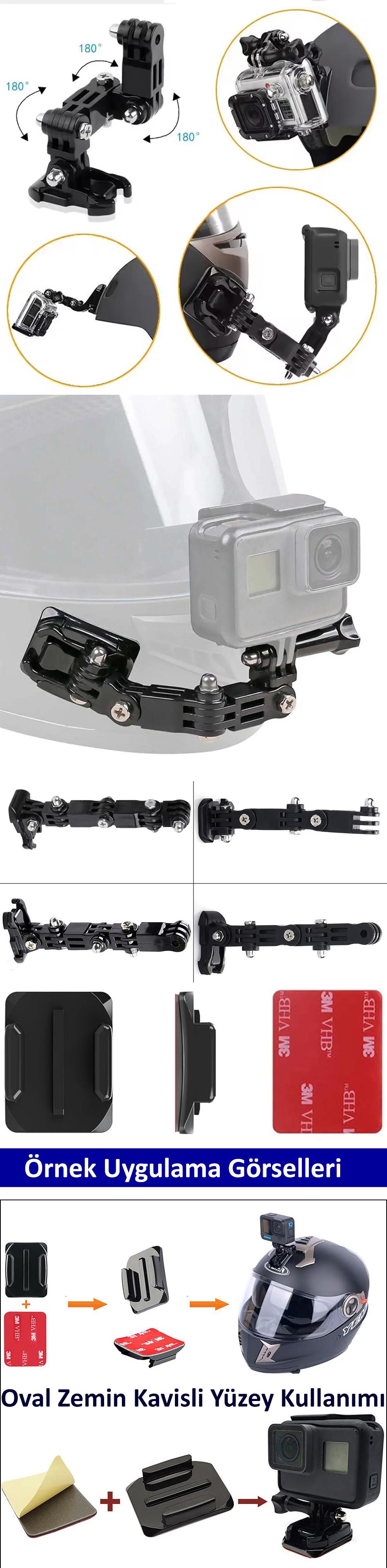 Gplus GP15VK 4 Parça Aksiyon Kamera Uyumlu Oval Zemin Kavisli Yüzey Vidalı 4 Yollu 13 cm Hızlı Tak 3M Yapışkanlı Uzatma Motor Kask Bağlantı Seti