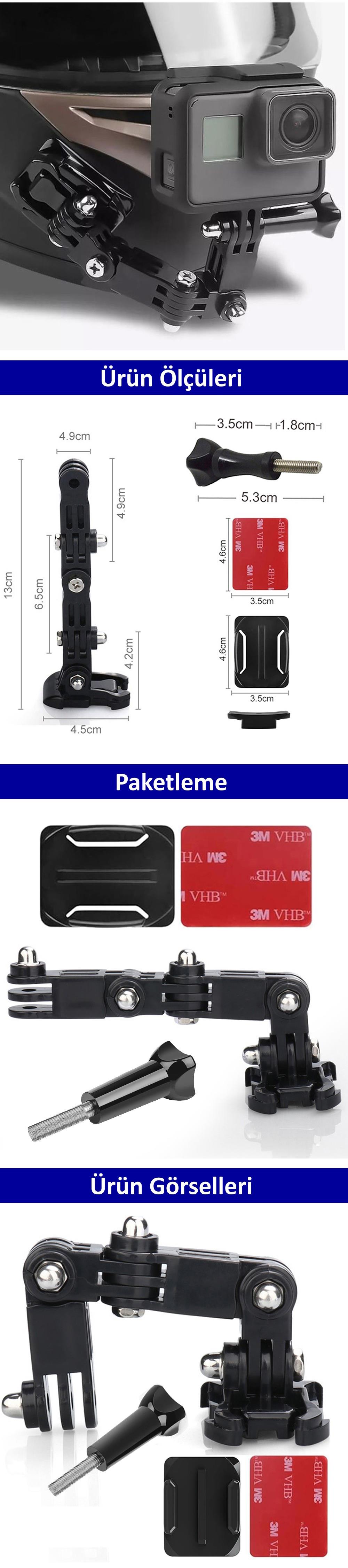 Gplus GP15VK 4 Parça Aksiyon Kamera Uyumlu Oval Zemin Kavisli Yüzey Vidalı 4 Yollu 13 cm Hızlı Tak 3M Yapışkanlı Uzatma Motor Kask Bağlantı Seti