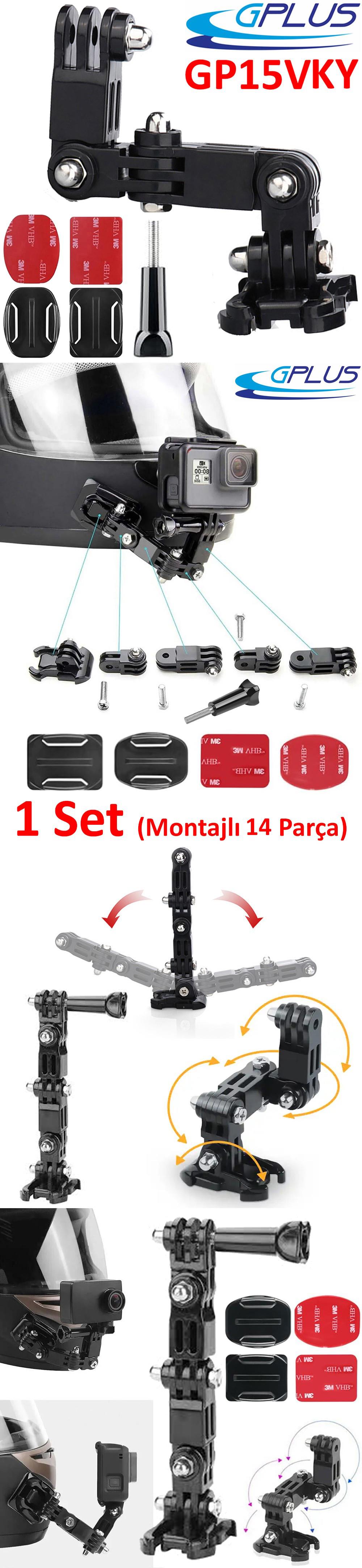 Gplus GP15VKY 6 Parça Aksiyon Kamera Uyumlu Flat Düz Zemin Oval Kavisli Yüzey Vidalı 4 Yollu Hızlı Tak 3M Yapışkan Uzatma Motor Kask Bağlantı Seti
