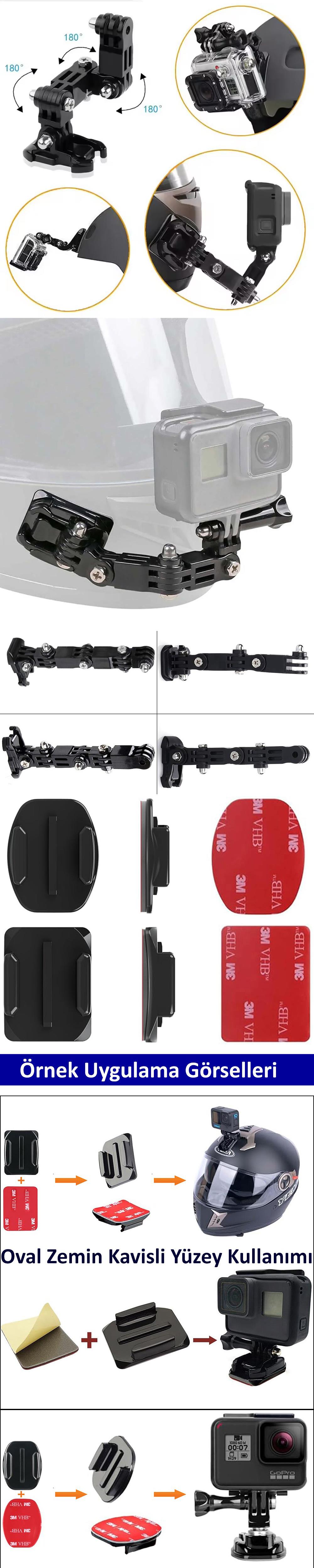 Gplus GP15VKY 6 Parça Aksiyon Kamera Uyumlu Flat Düz Zemin Oval Kavisli Yüzey Vidalı 4 Yollu Hızlı Tak 3M Yapışkan Uzatma Motor Kask Bağlantı Seti
