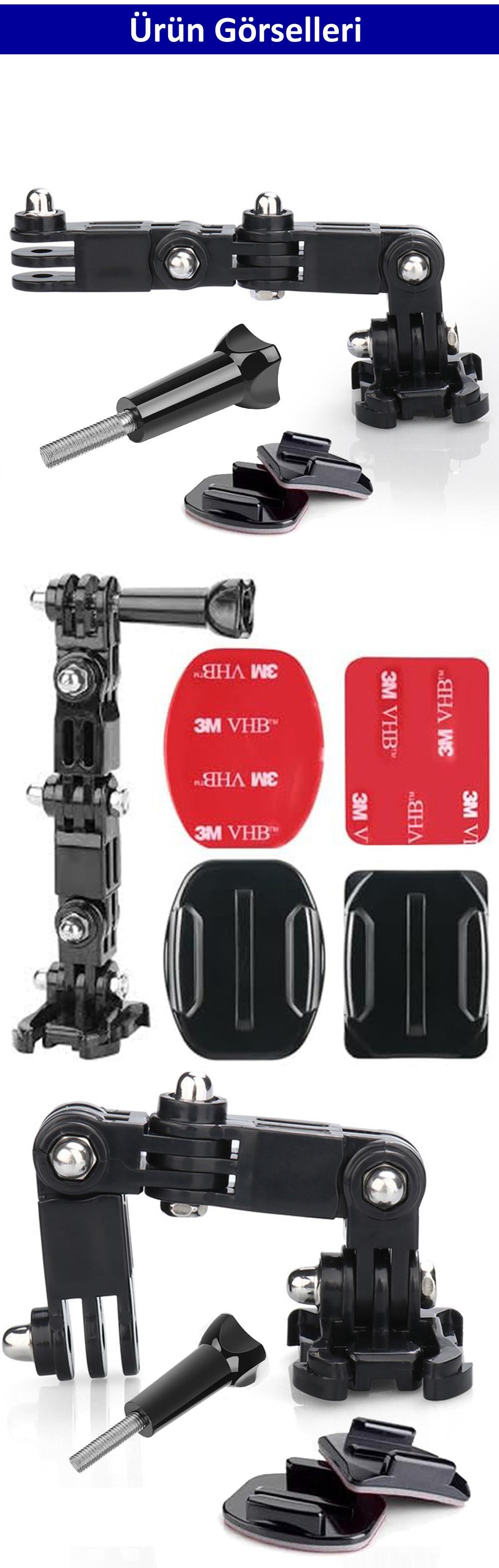 Gplus GP15VKY 6 Parça Aksiyon Kamera Uyumlu Flat Düz Zemin Oval Kavisli Yüzey Vidalı 4 Yollu Hızlı Tak 3M Yapışkan Uzatma Motor Kask Bağlantı Seti