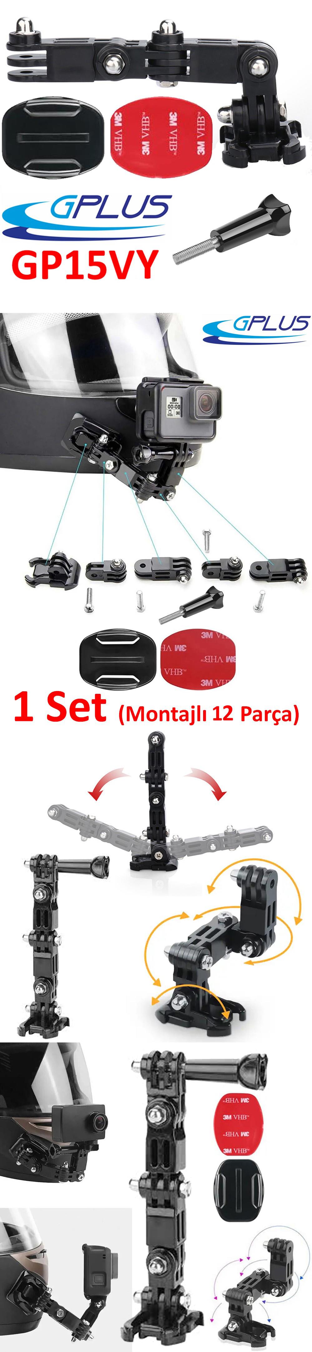 Gplus GP15VY 4 Parça Aksiyon Kamera Uyumlu Flat Zemin Düz Yüzey Vidalı 4 Yollu Hızlı Tak 3M Yapışkan Uzatma Motor Kask Bağlantı Seti