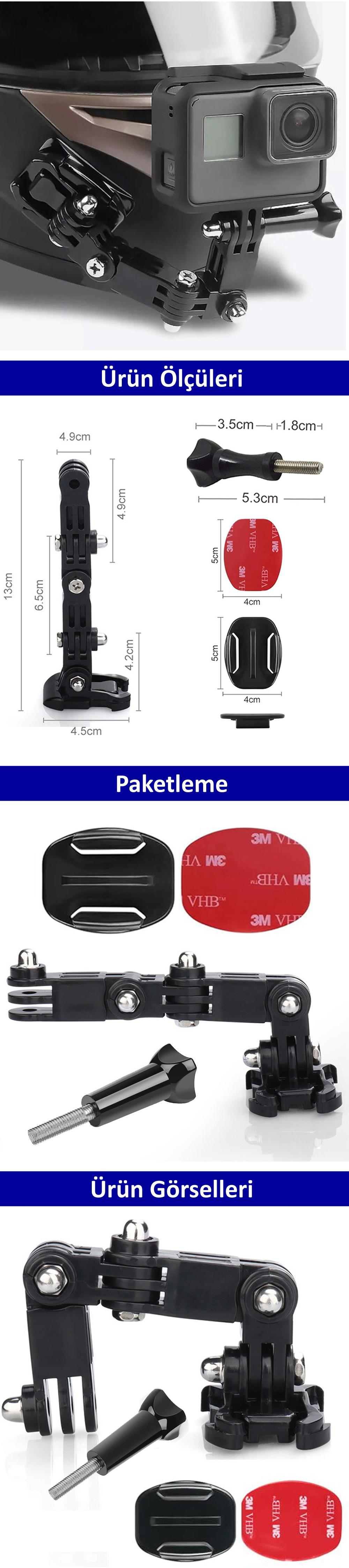Gplus GP15VY 4 Parça Aksiyon Kamera Uyumlu Flat Zemin Düz Yüzey Vidalı 4 Yollu Hızlı Tak 3M Yapışkan Uzatma Motor Kask Bağlantı Seti