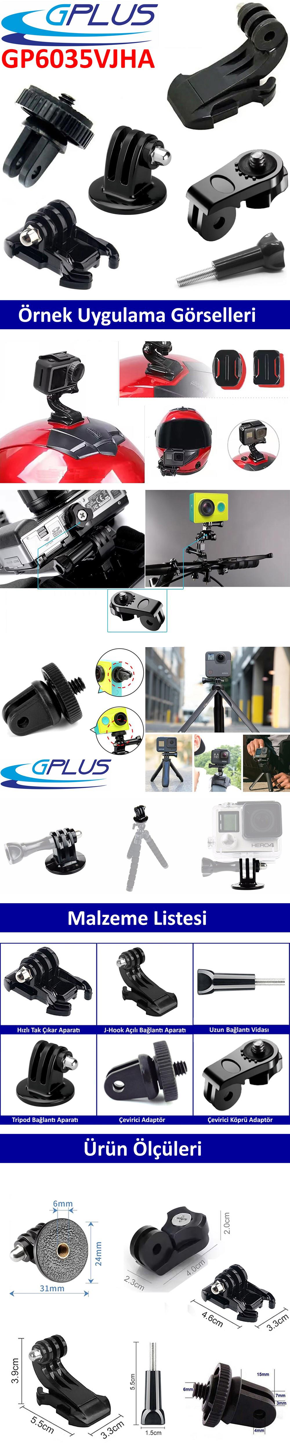 Gplus GP6035VJHA 6 Parça Aksiyon Kamera Aksesuarlarıyla Uyumlu Dönüştürücü Çevirici Adaptör Paketi Adapter Set