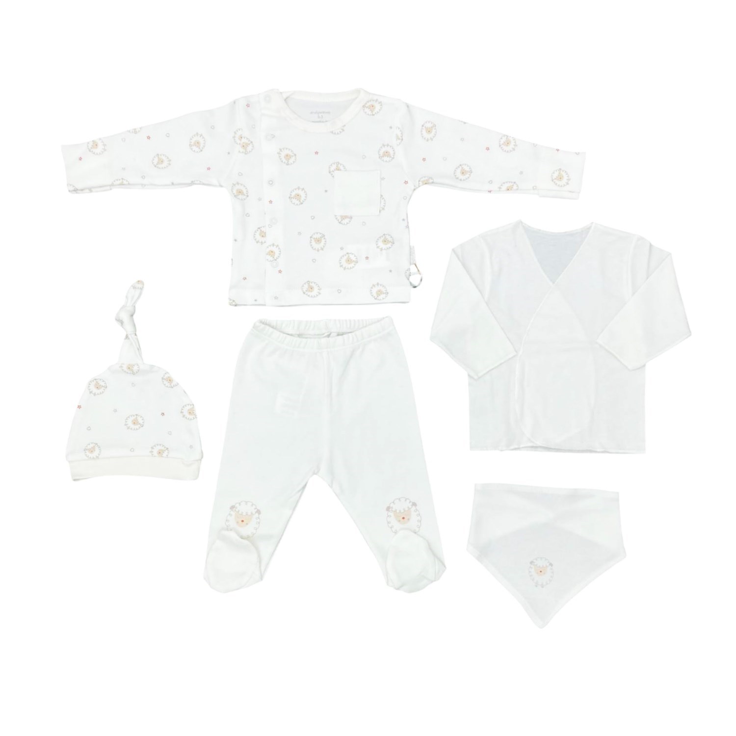Andywawa AC25560 Newborn Set Tinny Ships 5'Li Hastane Çıkışı Ekru
