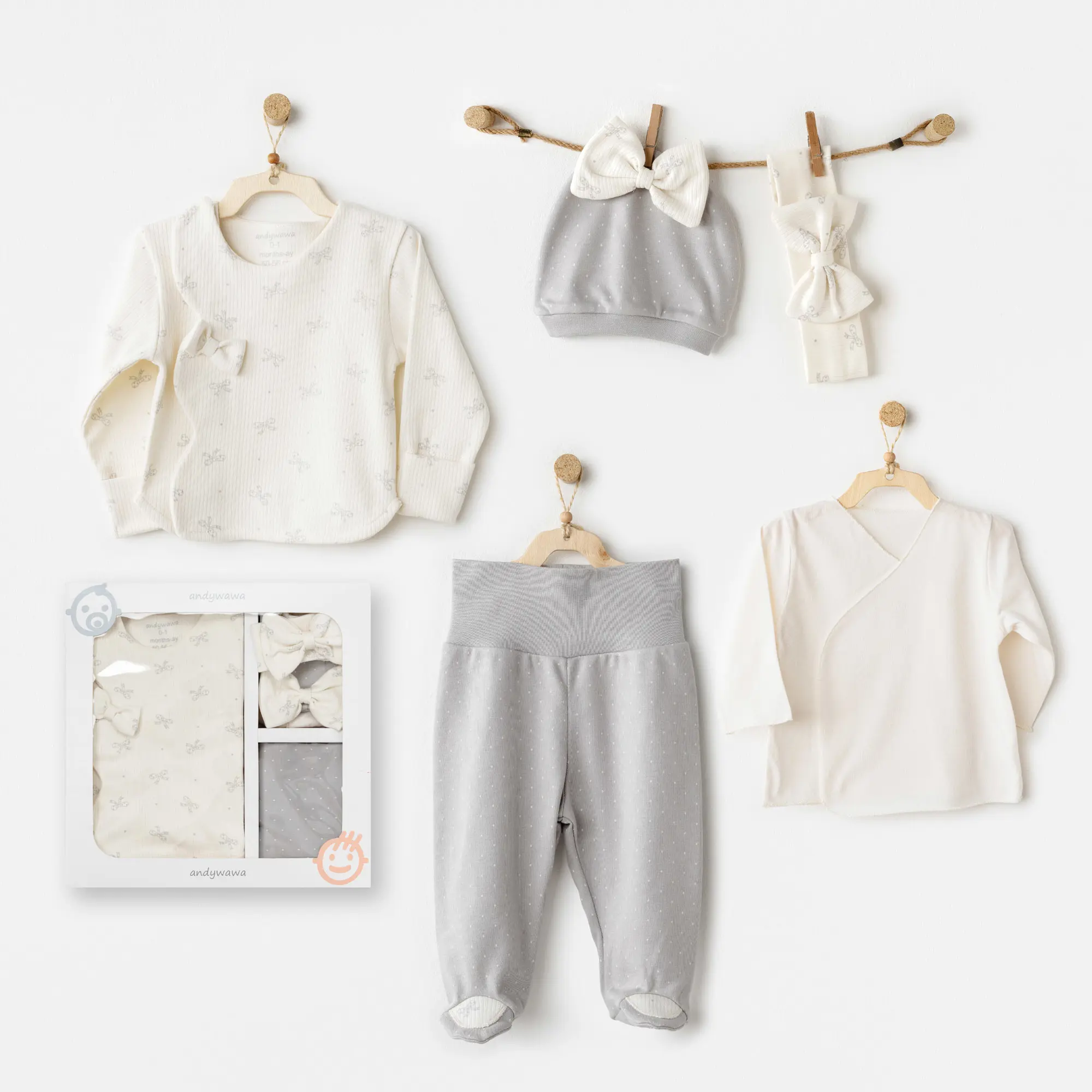 Andywawa AC26250 Baby Bow Bliss 5'li Hastane Çıkışı Ekru