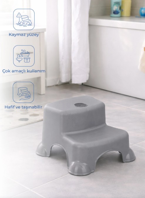 BabyJem Çok Amaçlı Katlı Basamak 516 (Yeni) Soft Gri