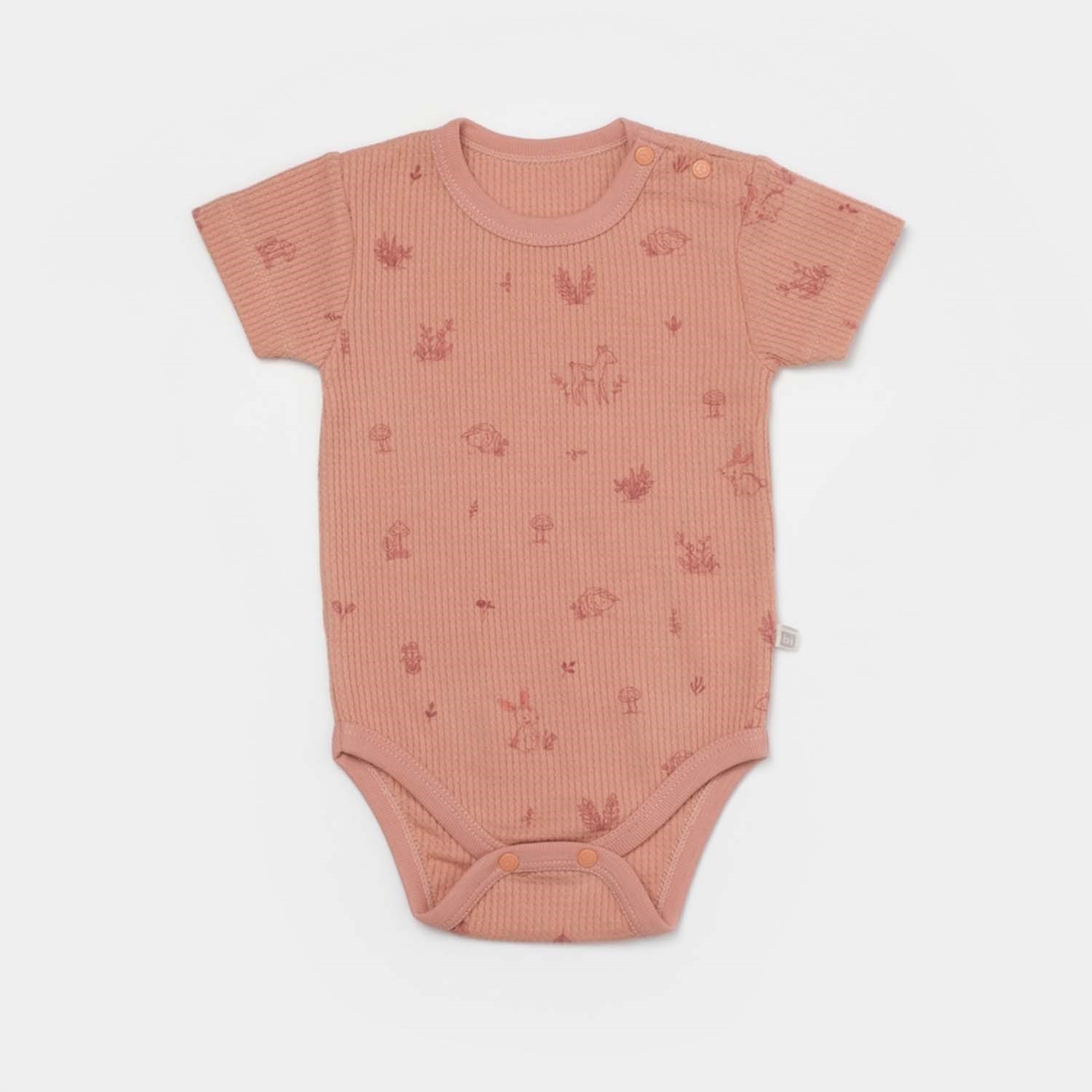Bibaby Biorganic Waffle Deer And Bird Kısa Kol Body 56984 Ekru Rose