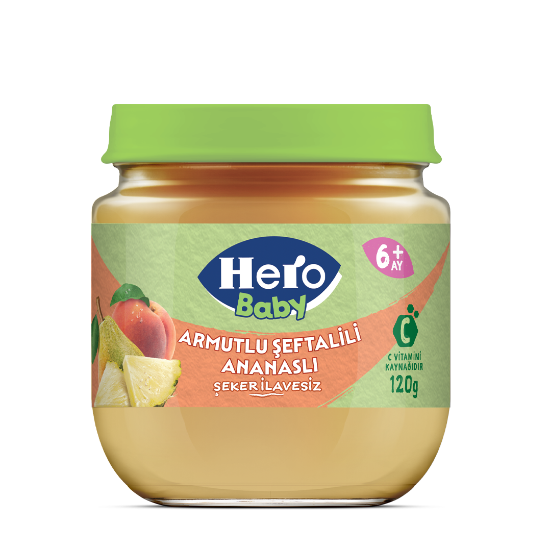 Hero Baby Armutlu Şeftalili Ananaslı Kavonoz Mama 120 Gr