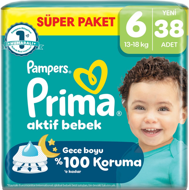 Prima Aktif Bebek Süper Paket Bebek Bezi 6 Beden 38 Adet