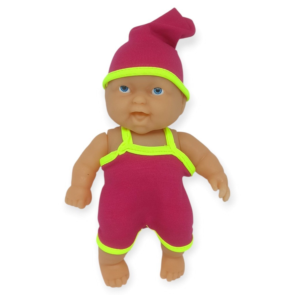 20 cm Sevimli Et Bebek - Çıkarılabilir Neon Kıyafetli Gerçekçi Oyuncak Bebek   - Koyu Pembe  - Sarı