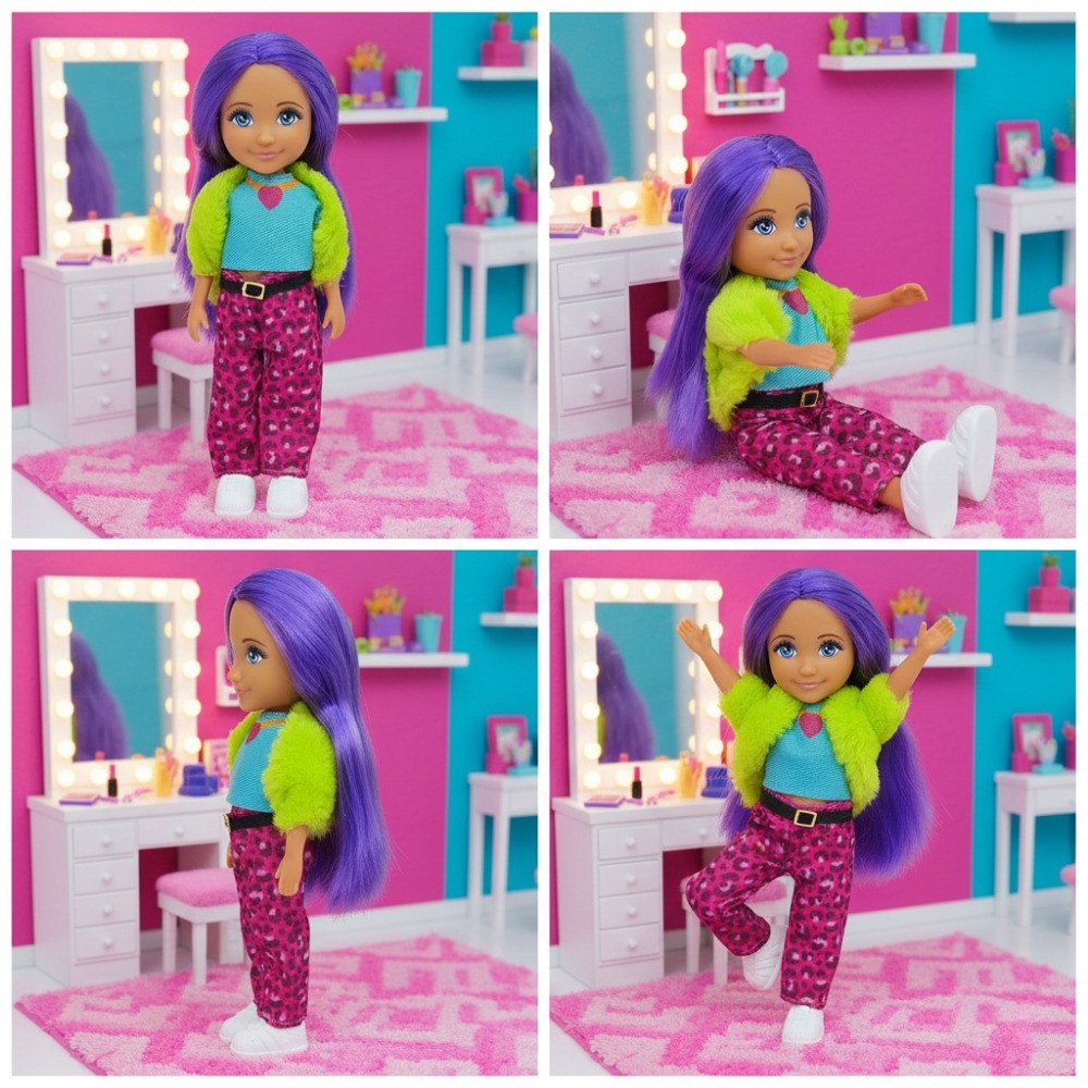 Ankiki Moda İkonu Bebek Figür 13 cm  - Mor Saçlı Hip-Hop Rüzgarı