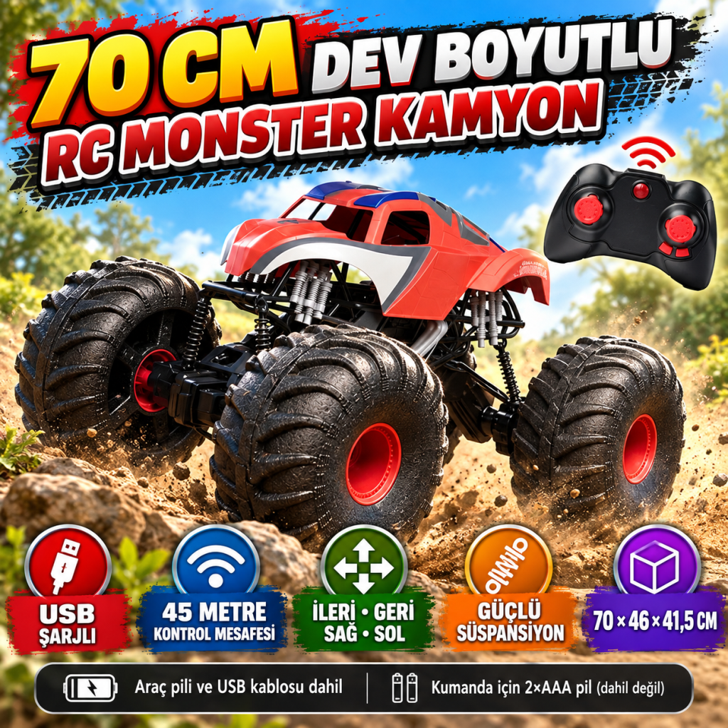 1:10 Jam Mega  USB Şarjlı Uzaktan Kumandalı Araba 70 cm