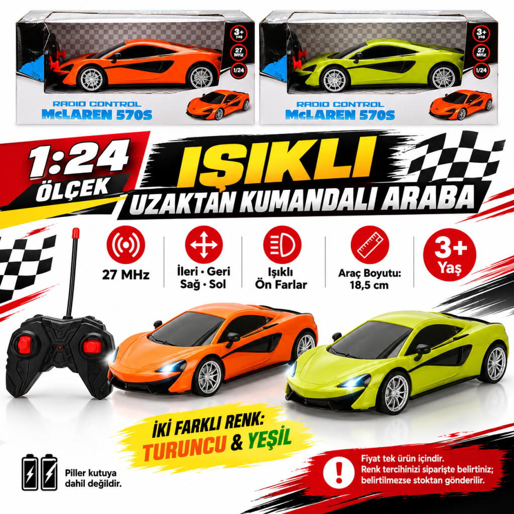 1:24 McLaren 570S Işıklı Uzaktan Kumandalı Araba(Adet fiyatıdır)