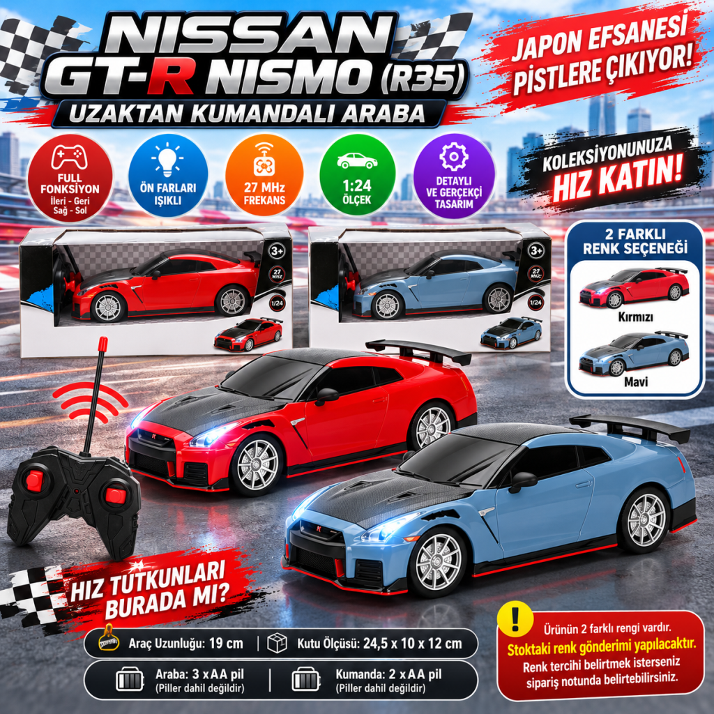 1:24 Nissan GT-R Nismo R35 Işıklı Uzaktan Kumandalı Araba(adet fiyatıdır)
