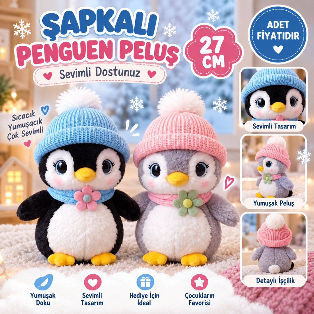 10028 Şapkalı Penguen Peluş 27CM